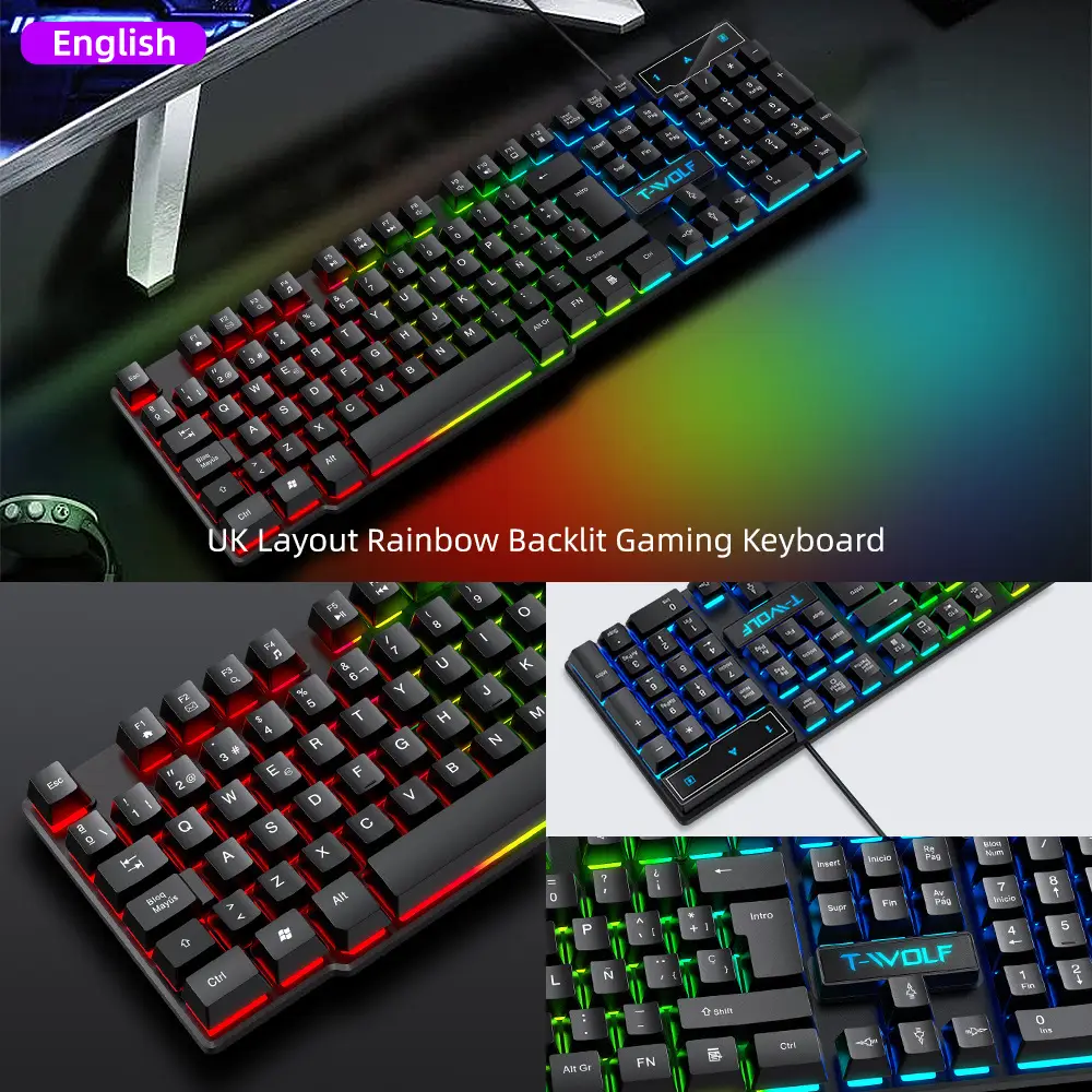 T-Wolf Thunder Wolf T20 Gaming Keyboard Wired Luminous Arabic Spanish Russian Computer Keyboard Cross-Border