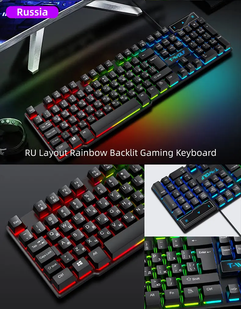 T-Wolf Thunder Wolf T20 Gaming Keyboard Wired Luminous Arabic Spanish Russian Computer Keyboard Cross-Border — feature 14