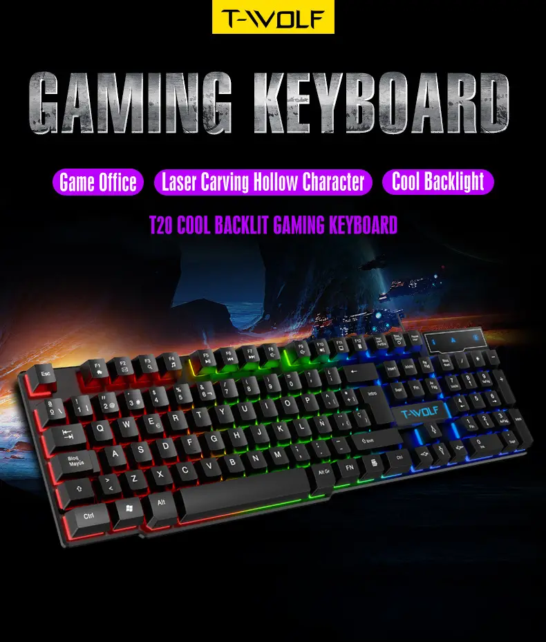T-Wolf Thunder Wolf T20 Gaming Keyboard Wired Luminous Arabic Spanish Russian Computer Keyboard Cross-Border — feature 3
