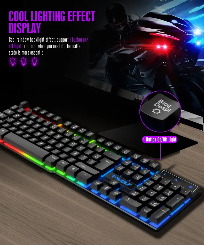 T-Wolf Thunder Wolf T20 Gaming Keyboard Wired Luminous Arabic Spanish Russian Computer Keyboard Cross-Border — feature 5