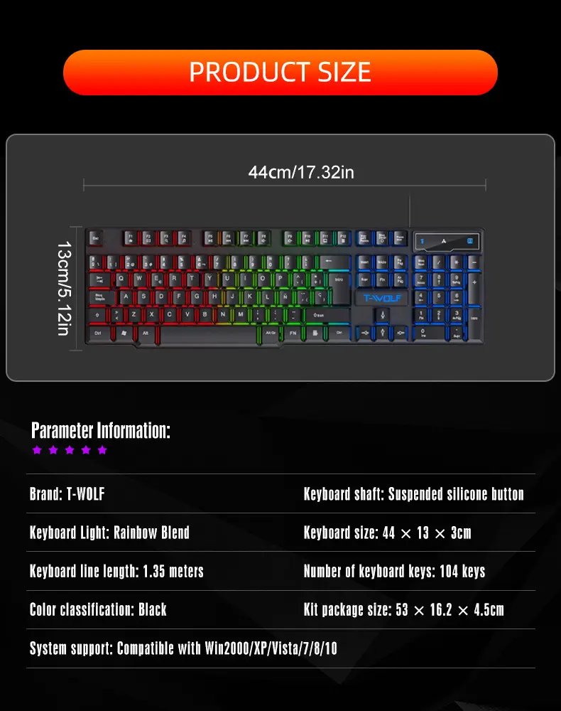 T-Wolf Thunder Wolf T20 Gaming Keyboard Wired Luminous Arabic Spanish Russian Computer Keyboard Cross-Border — feature 7