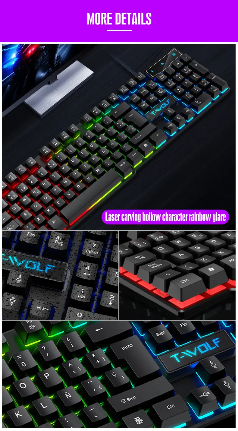 T-Wolf Thunder Wolf T20 Gaming Keyboard Wired Luminous Arabic Spanish Russian Computer Keyboard Cross-Border — feature 8