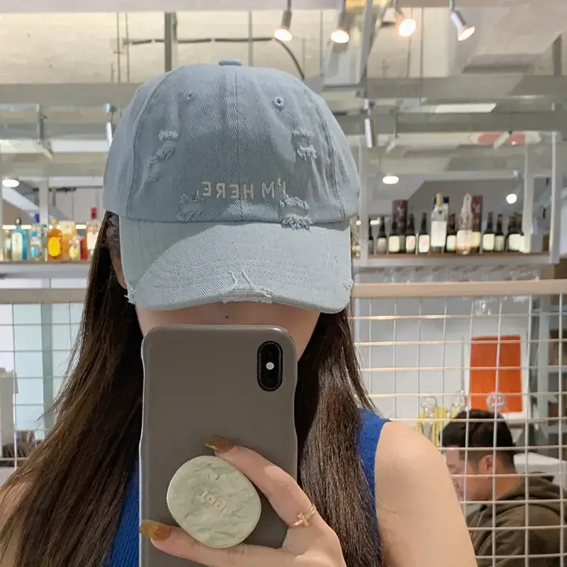 Women Blue Denim Peaked Cap with "Inspire" Embroidery - Image 2