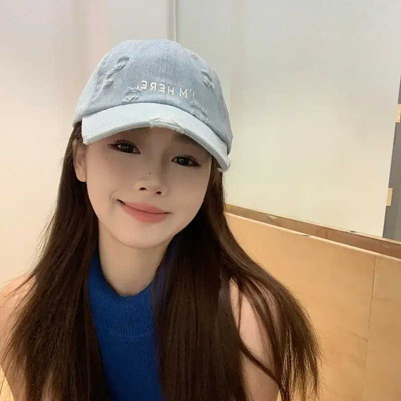 Women Blue Denim Peaked Cap with "Inspire" Embroidery - Image 5