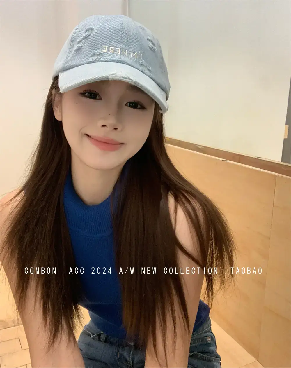 Women Blue Denim Peaked Cap with "Inspire" Embroidery — feature 10