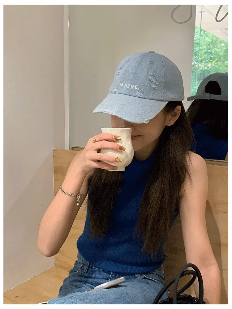 Women Blue Denim Peaked Cap with "Inspire" Embroidery — feature 3