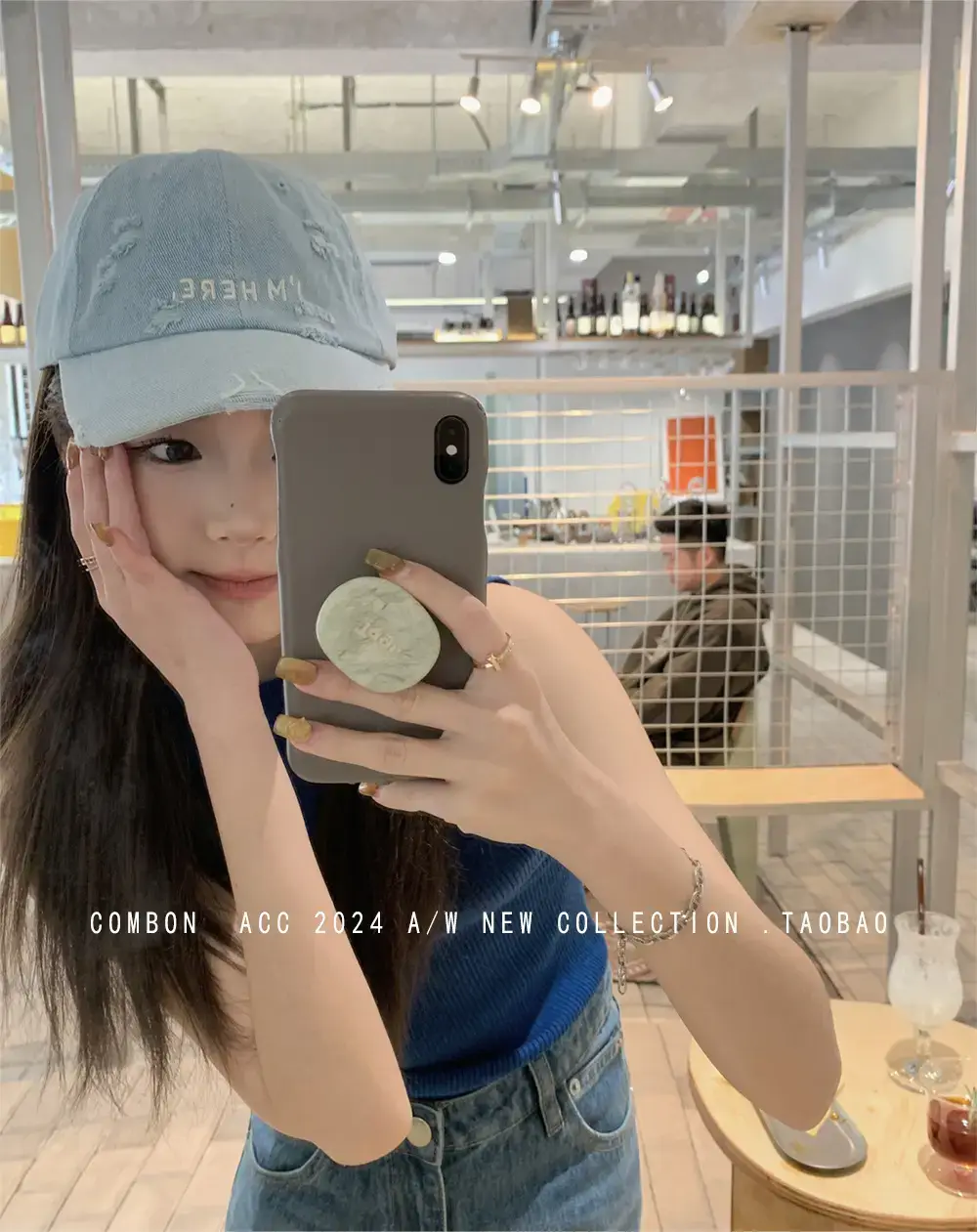 Women Blue Denim Peaked Cap with "Inspire" Embroidery — feature 5