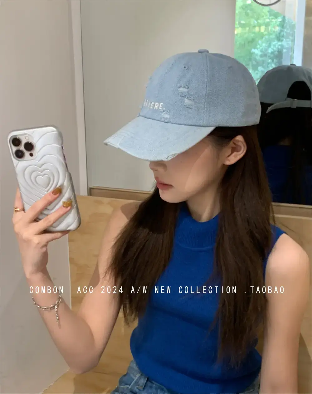 Women Blue Denim Peaked Cap with "Inspire" Embroidery — feature 6