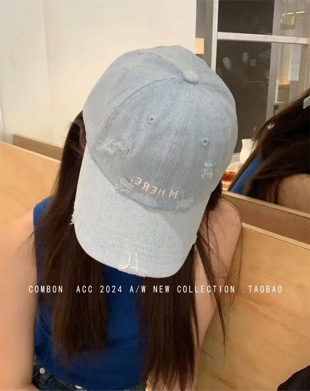 Women Blue Denim Peaked Cap with "Inspire" Embroidery — feature 7