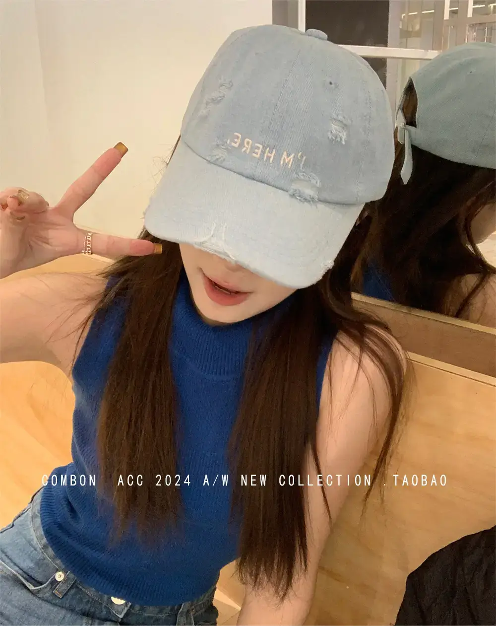 Women Blue Denim Peaked Cap with "Inspire" Embroidery — feature 8