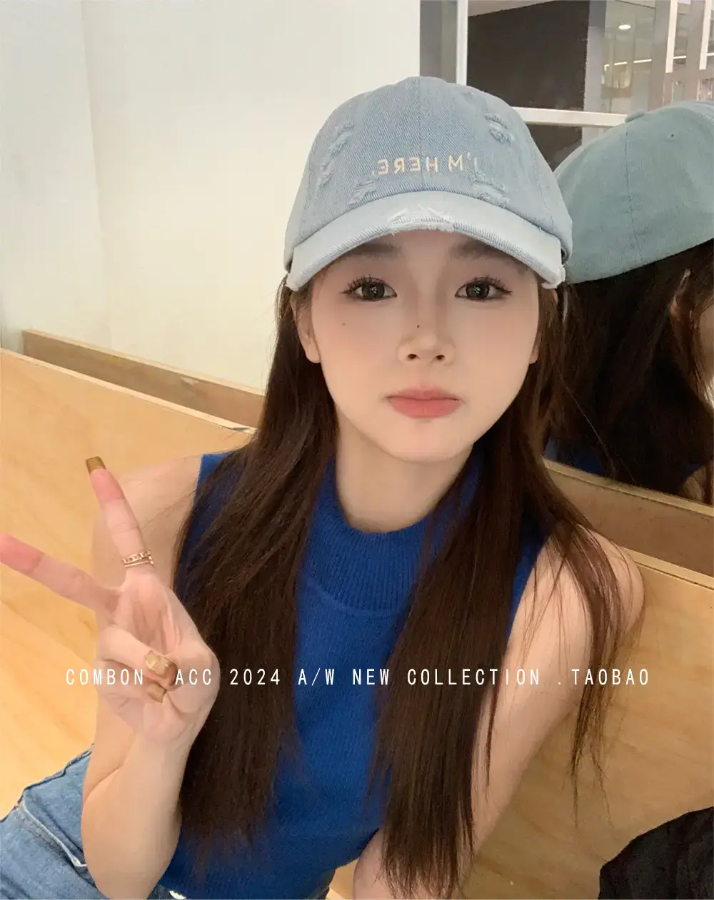 Women Blue Denim Peaked Cap with "Inspire" Embroidery — feature 9