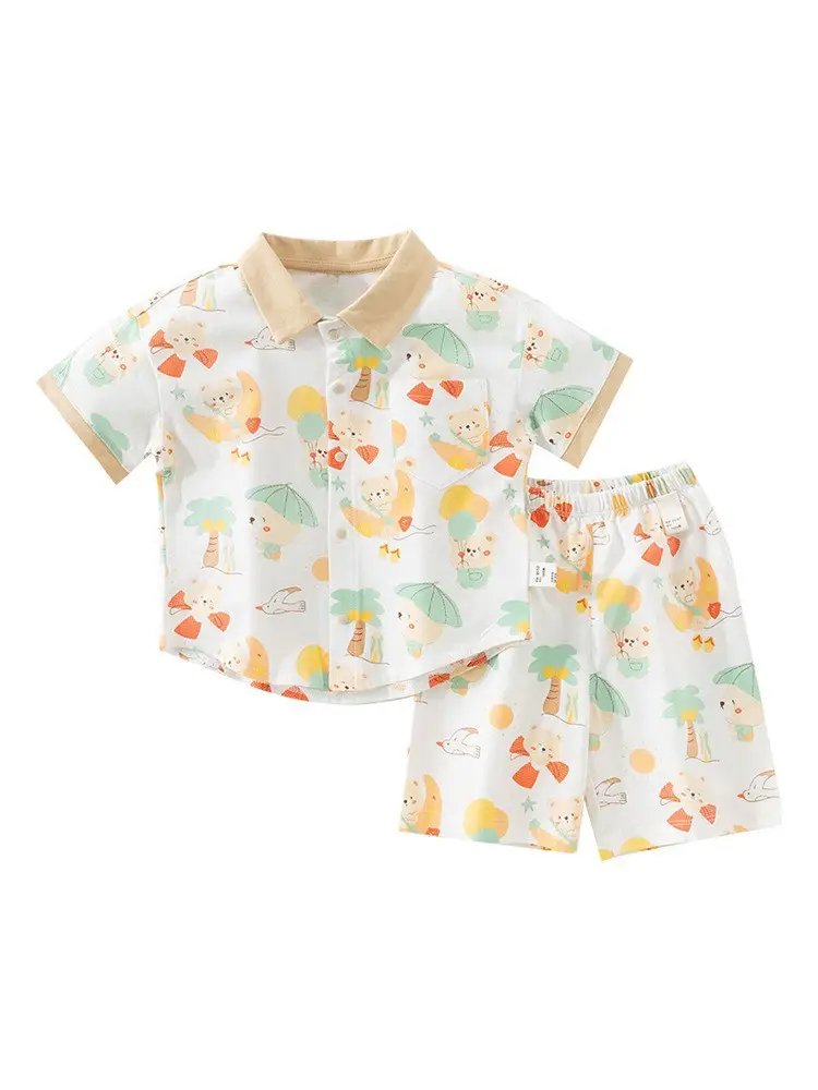 Boys' Summer T-Shirt Set Light Green Yellow Print - Image 7
