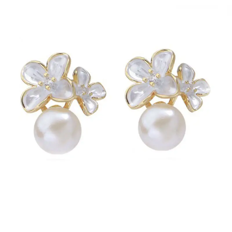 Golden Cherry Blossom Pearl Earrings Twin Flower Design - Image 6