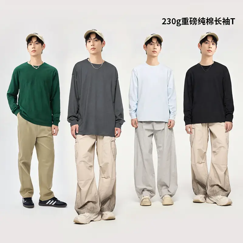 Men White Cotton Crew Neck T-Shirt Long Sleeve - Image 8