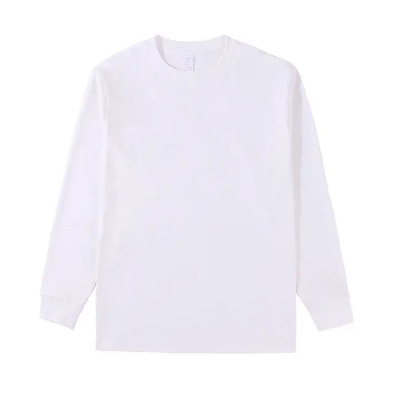 Men White Cotton Crew Neck T-Shirt Long Sleeve - Image 2