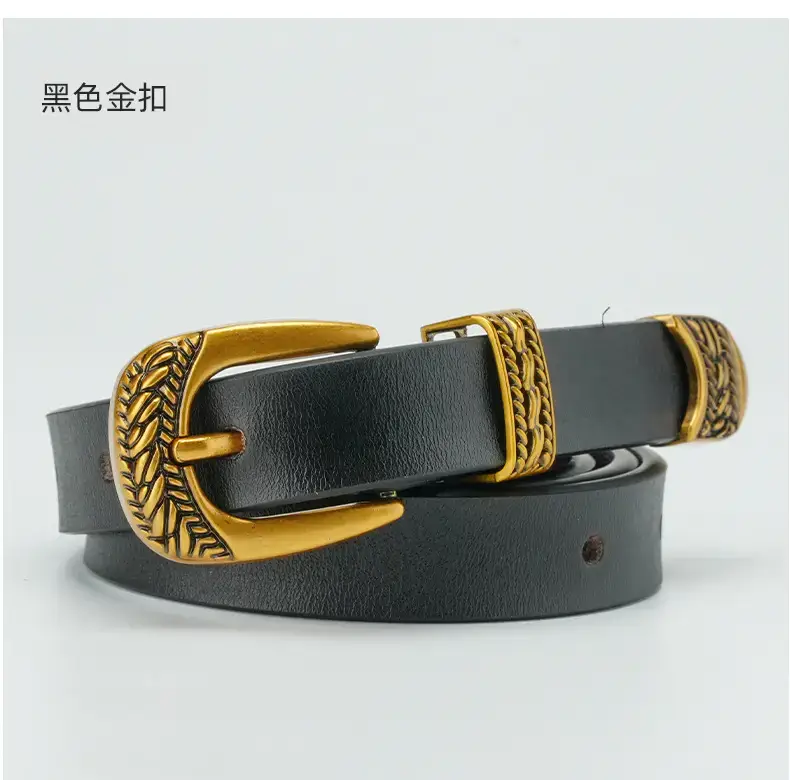 Women's Brown Leather Belt with Gold Buckle — feature 12