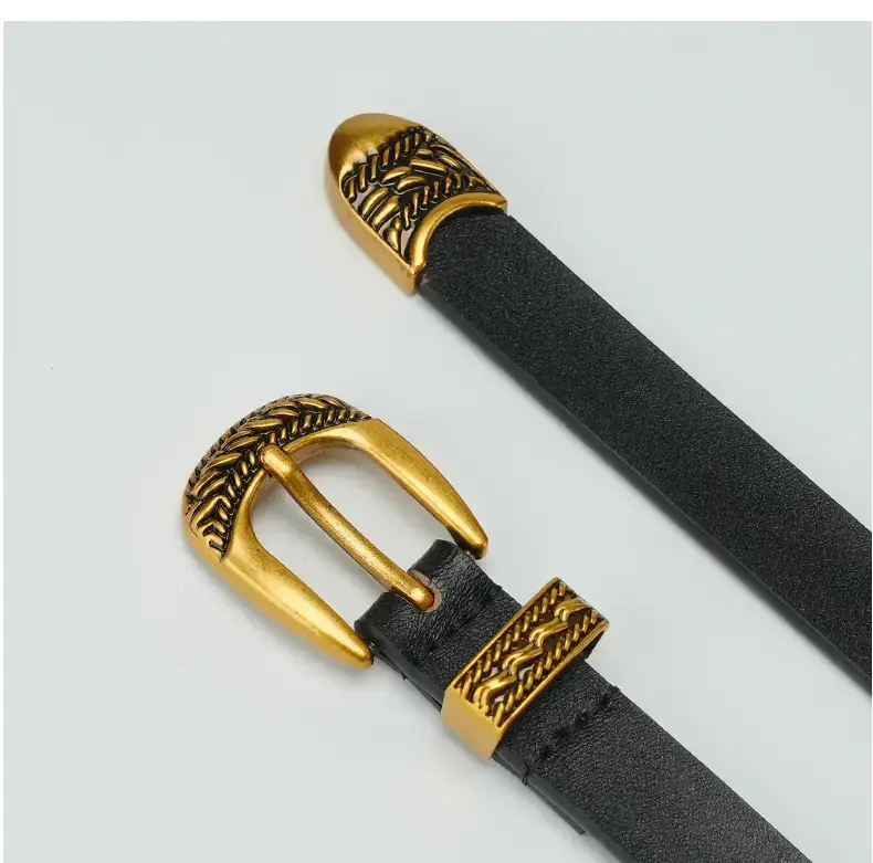 Women's Brown Leather Belt with Gold Buckle — feature 13