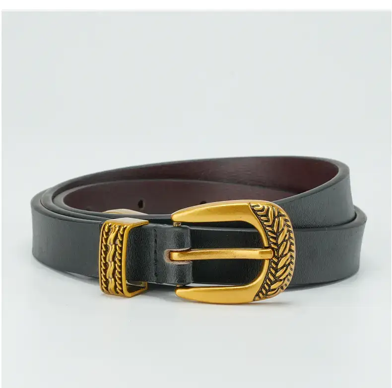 Women's Brown Leather Belt with Gold Buckle — feature 14