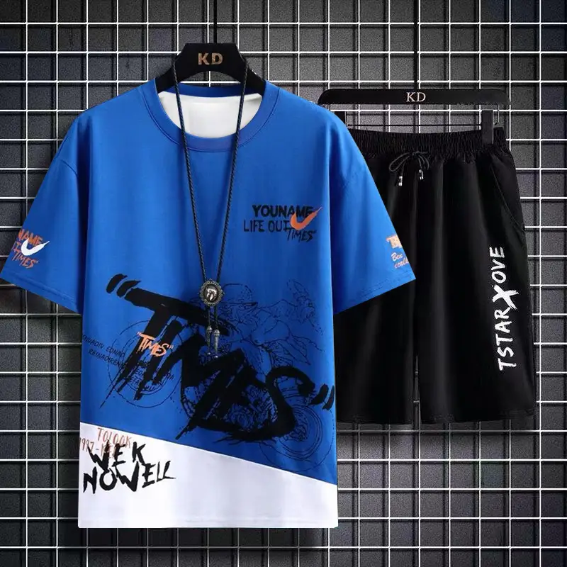Men Korean Style Blue T-Shirt Shorts Set Youth Sports Wear — feature 15