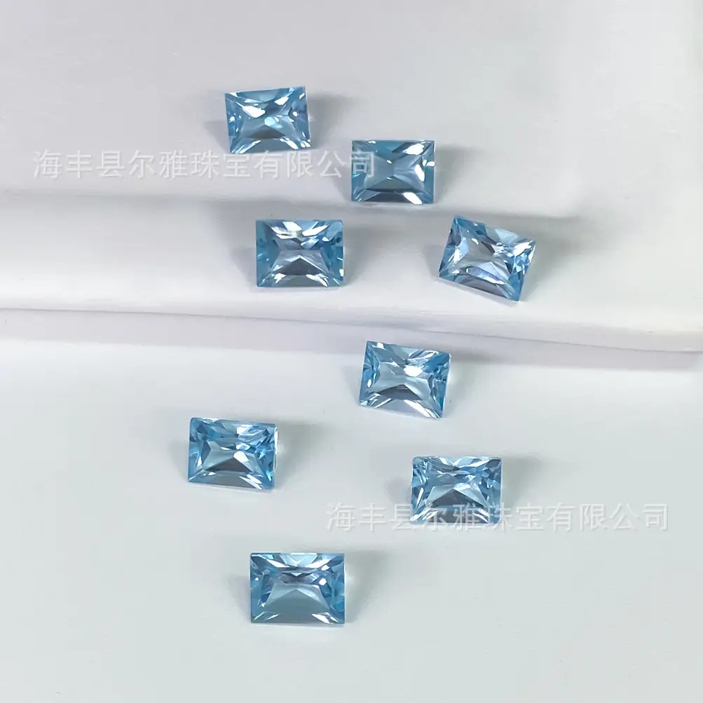 Natural Sky Blue Topaz Ring Face Princess Cut Gemstone Earrings Necklace - Image 2