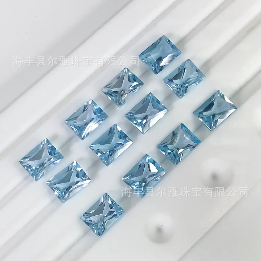 Natural Sky Blue Topaz Ring Face Princess Cut Gemstone Earrings Necklace - Image 3