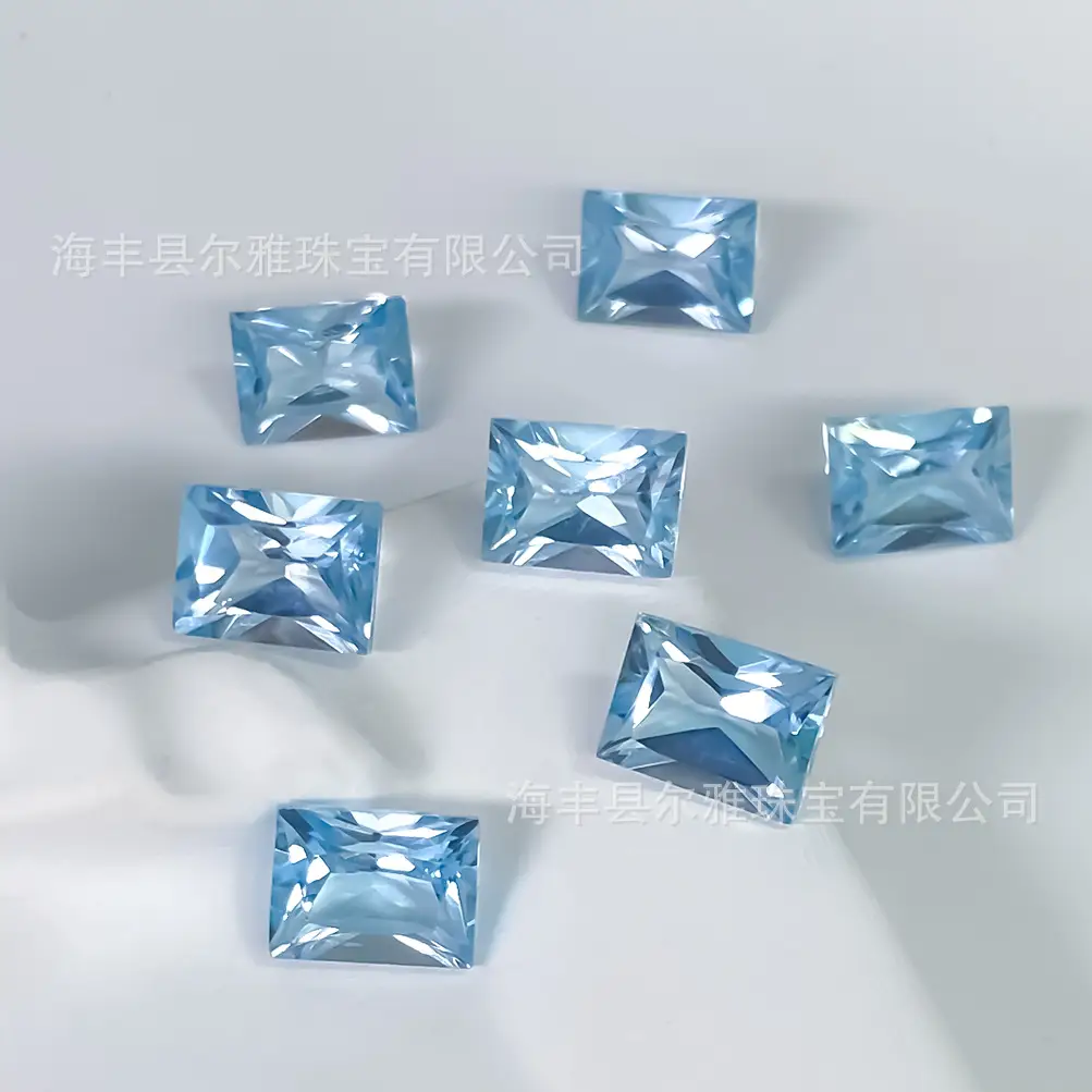 Natural Sky Blue Topaz Ring Face Princess Cut Gemstone Earrings Necklace - Image 4