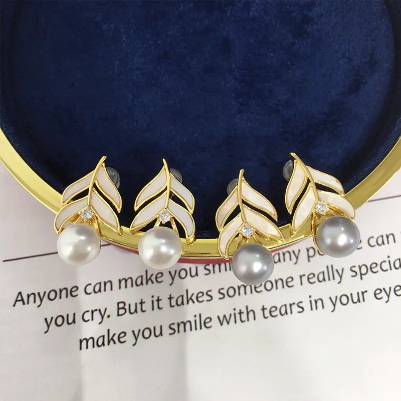 18K Gold Pearl Feather Earrings for Women — feature 2