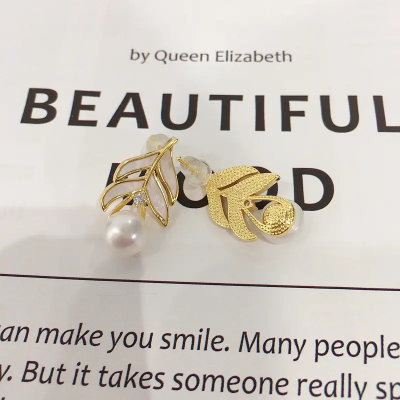 18K Gold Pearl Feather Earrings for Women — feature 7