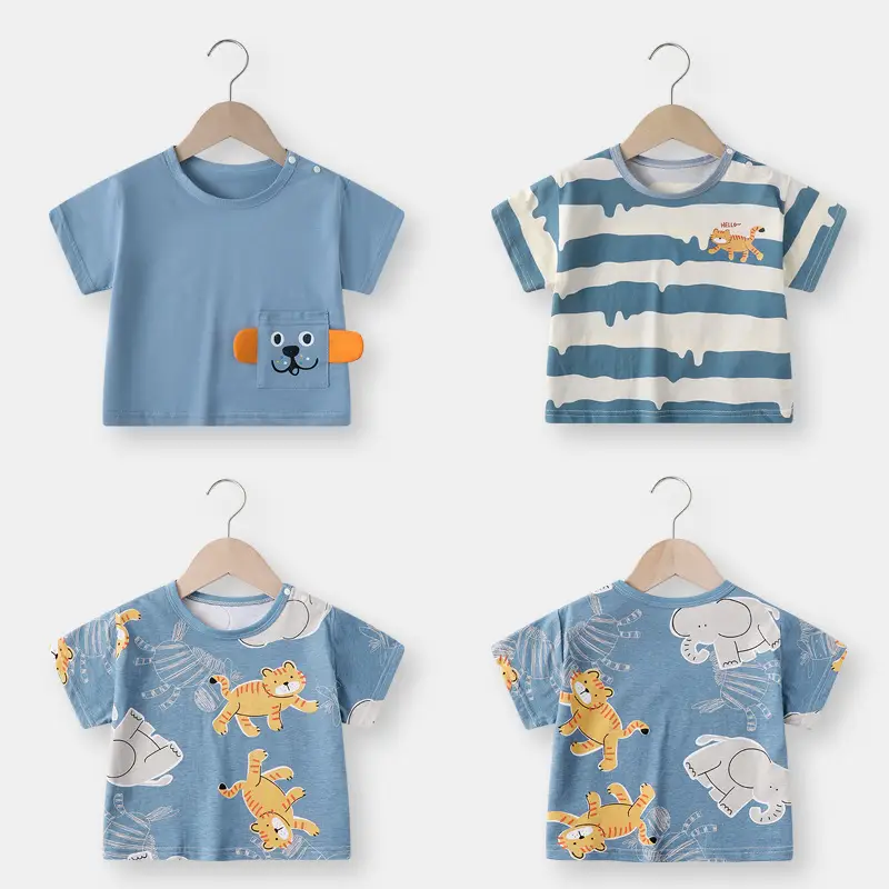 Baby T-shirt Blue Tiger Print Summer Casual Short Sleeve