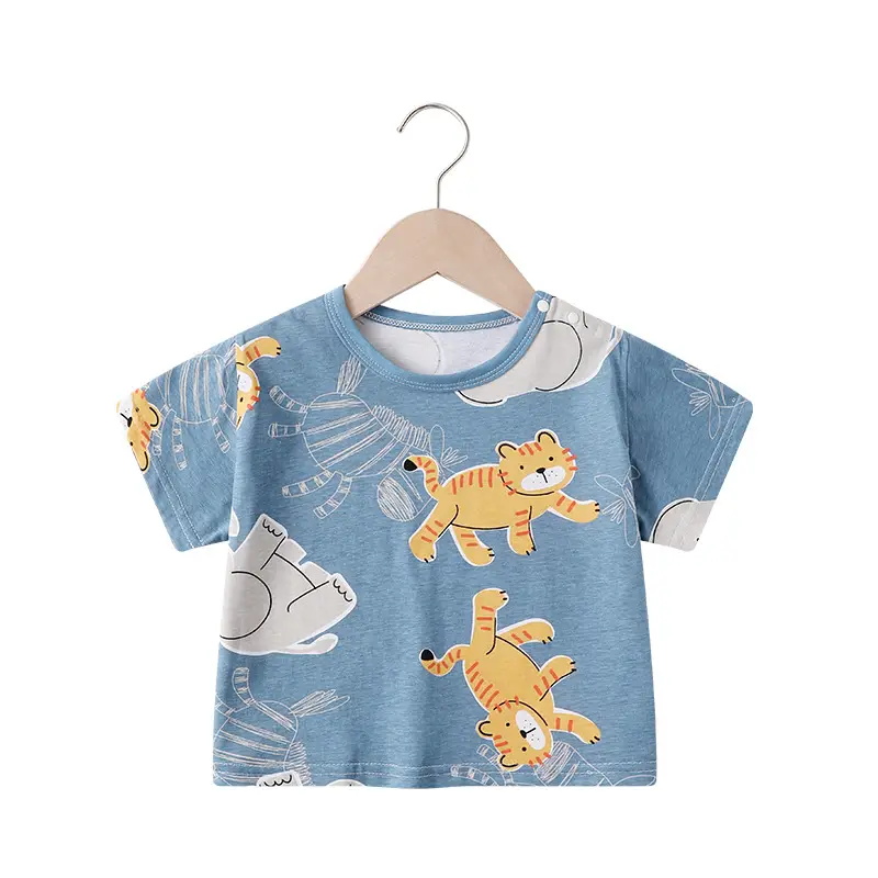 Baby T-shirt Blue Tiger Print Summer Casual Short Sleeve