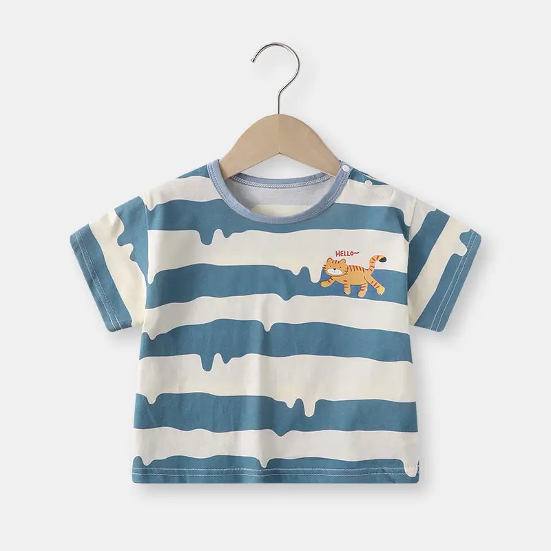 Baby T-shirt Blue Tiger Print Summer Casual Short Sleeve