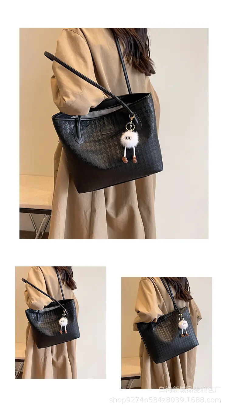 Women Large Capacity Black PU Leather Commuter Bag — feature 10