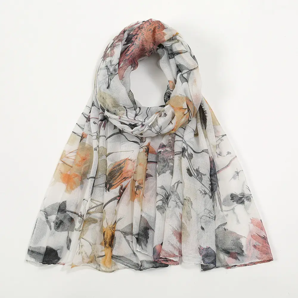 Spring Silk Printed Scarf for Women Travel Use