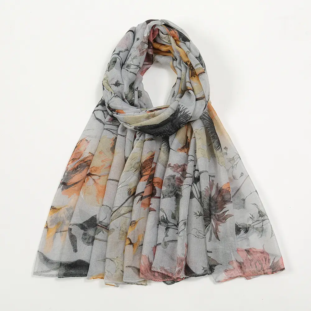 Spring Silk Printed Scarf for Women Travel Use
