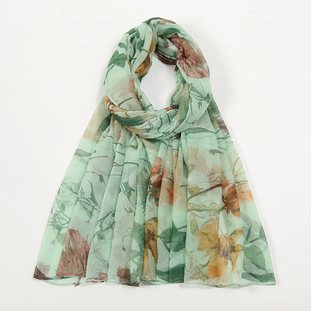 Spring Silk Printed Scarf for Women Travel Use