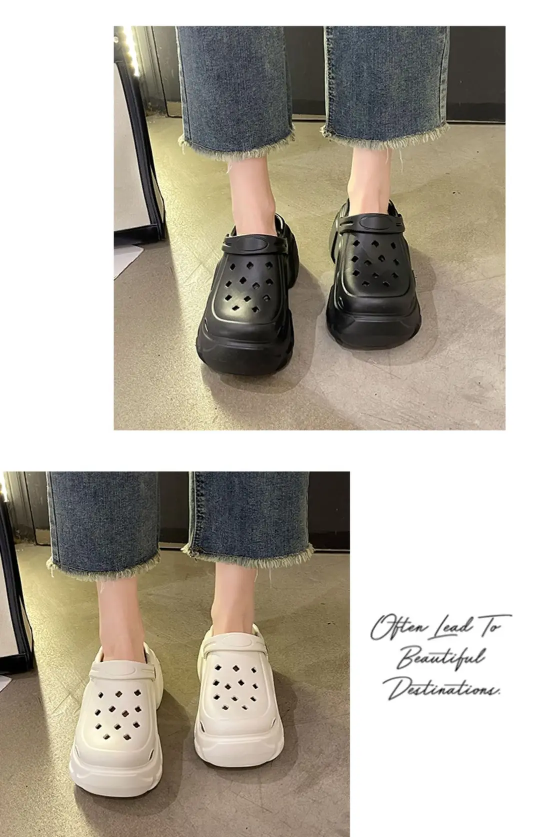 Hole shoes women's thick bottom increased non-slip fashionable platform bottom Internet celebrity cute beach sandals for outer wear summer — feature 8