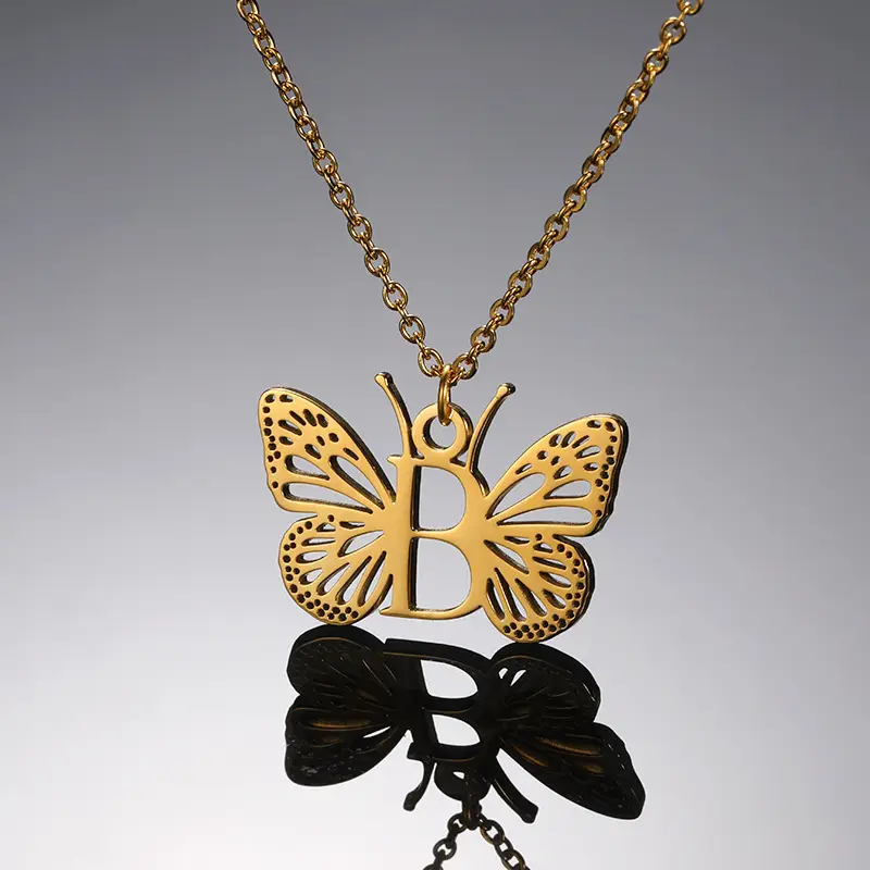 Stainless Steel Butterfly Necklace with 26 Letter Clavicle Pendant - Image 32
