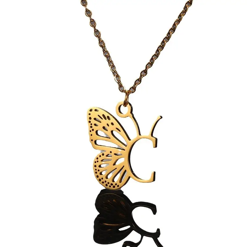 Stainless Steel Butterfly Necklace with 26 Letter Clavicle Pendant - Image 33