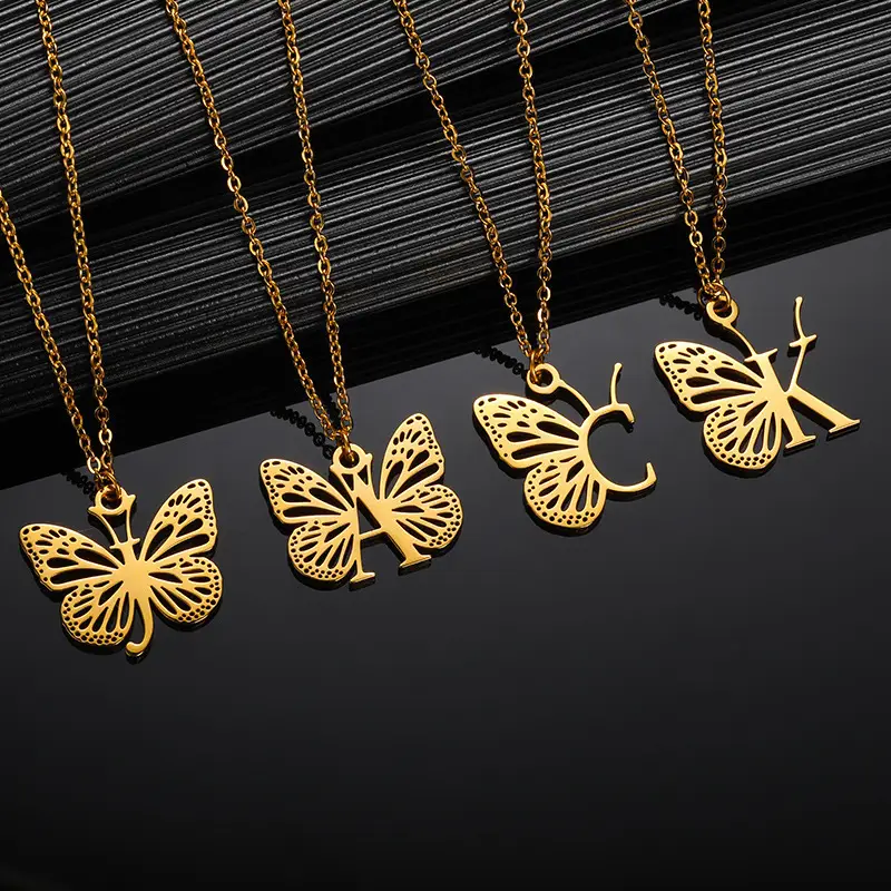 Stainless Steel Butterfly Necklace with 26 Letter Clavicle Pendant — feature 10