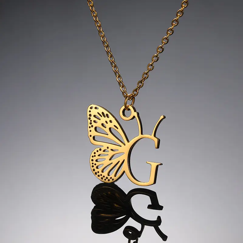 Stainless Steel Butterfly Necklace with 26 Letter Clavicle Pendant — feature 11