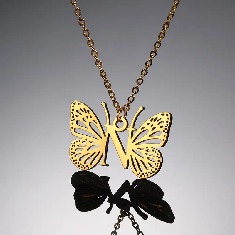 Stainless Steel Butterfly Necklace with 26 Letter Clavicle Pendant — feature 12