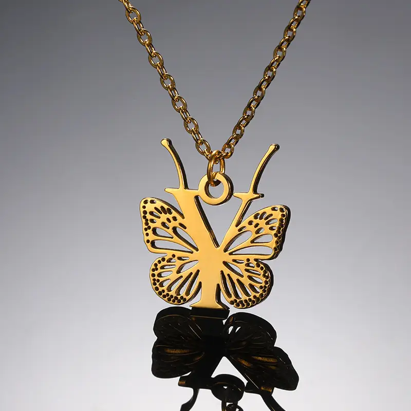 Stainless Steel Butterfly Necklace with 26 Letter Clavicle Pendant — feature 15