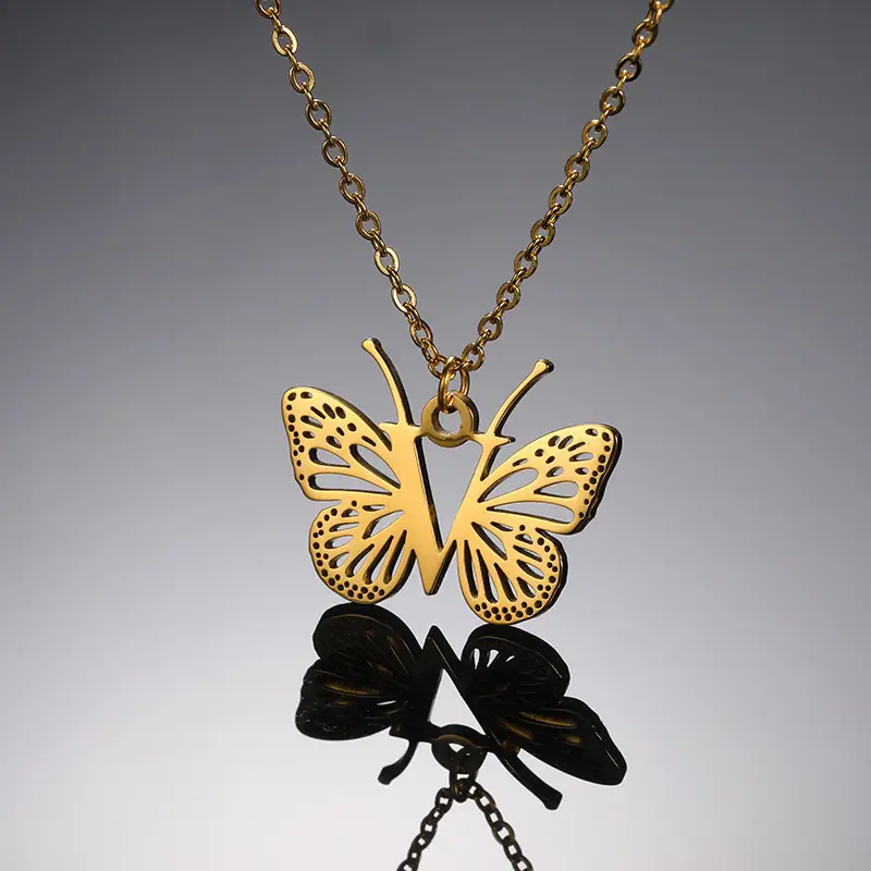 Stainless Steel Butterfly Necklace with 26 Letter Clavicle Pendant — feature 17
