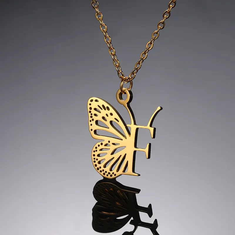 Stainless Steel Butterfly Necklace with 26 Letter Clavicle Pendant — feature 20