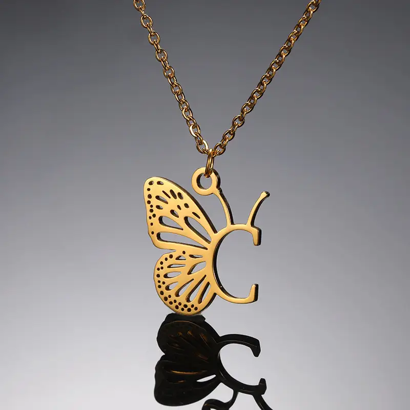 Stainless Steel Butterfly Necklace with 26 Letter Clavicle Pendant — feature 22