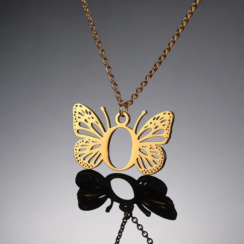 Stainless Steel Butterfly Necklace with 26 Letter Clavicle Pendant — feature 23