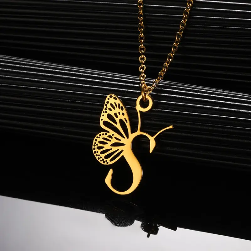Stainless Steel Butterfly Necklace with 26 Letter Clavicle Pendant — feature 28
