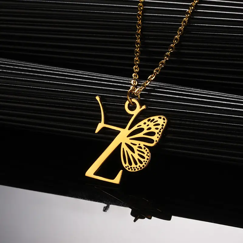 Stainless Steel Butterfly Necklace with 26 Letter Clavicle Pendant — feature 29