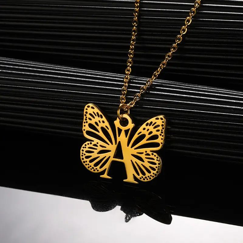 Stainless Steel Butterfly Necklace with 26 Letter Clavicle Pendant — feature 30