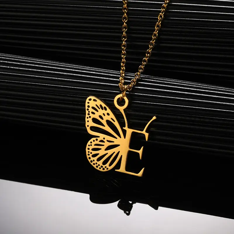 Stainless Steel Butterfly Necklace with 26 Letter Clavicle Pendant — feature 35